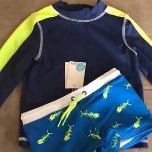 Mini Boden rash guard and swim trunks. NWT.